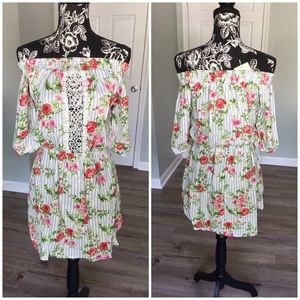 White Green Floral Mini Dress